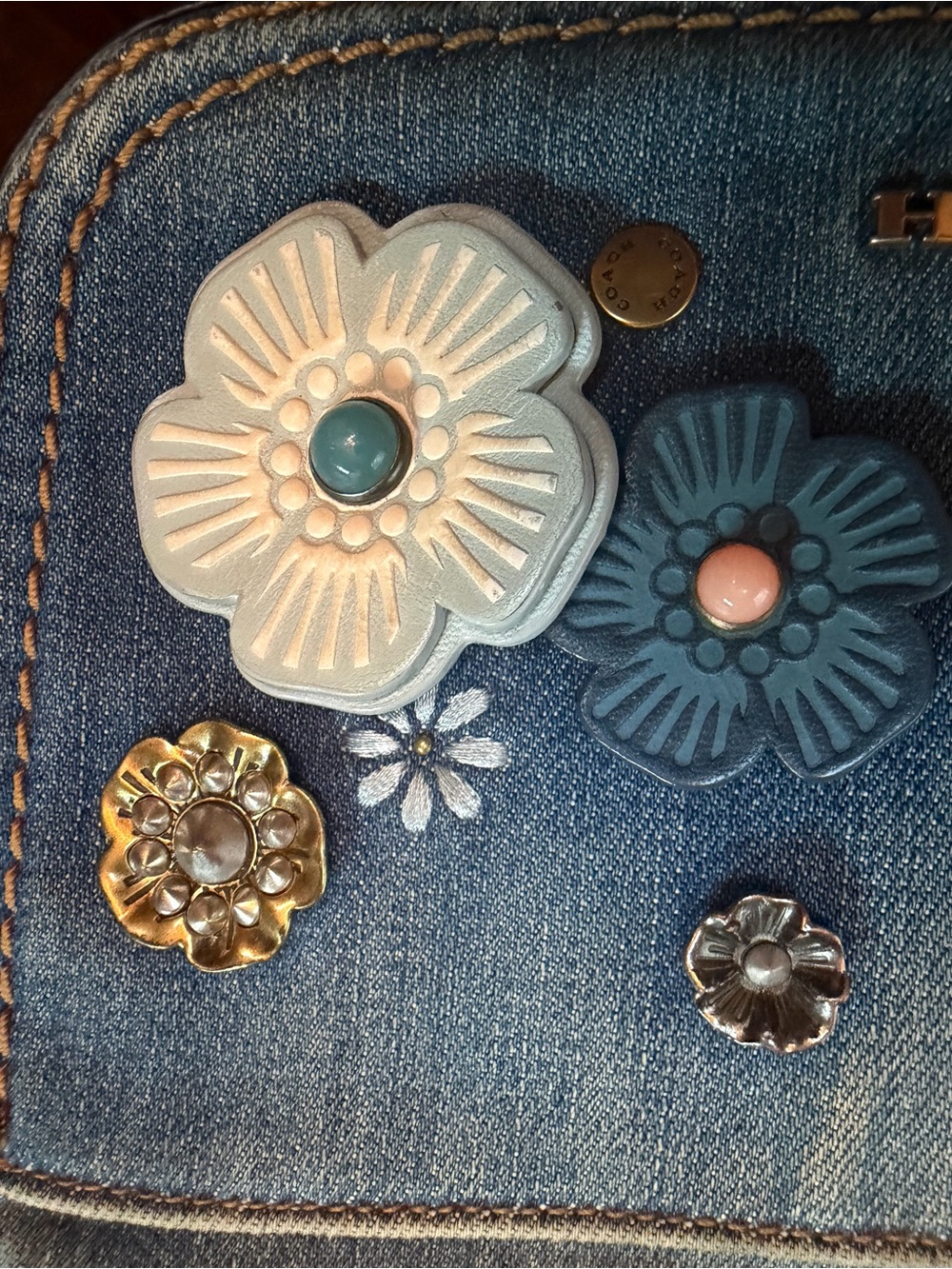Coach Tea Rose Denim Floral Appliqué Crossbody Bag - Picture 13 of 14